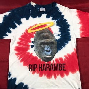 Harambe Shirt R.I.P. Tye Dye Tee-Shirt. Port And Company Tag. Red/Blue Spiral